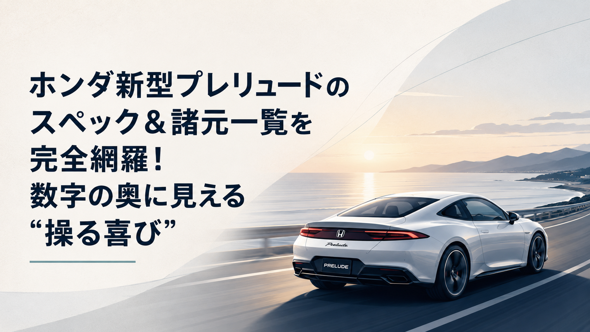 夕暮れの海沿いを走り抜ける新型プレリュードの流麗なシルエット