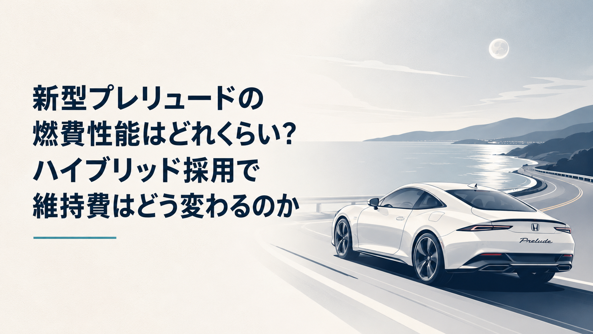 夕暮れの海岸線を滑らかに駆け抜ける流麗な新型プレリュードのシルエット