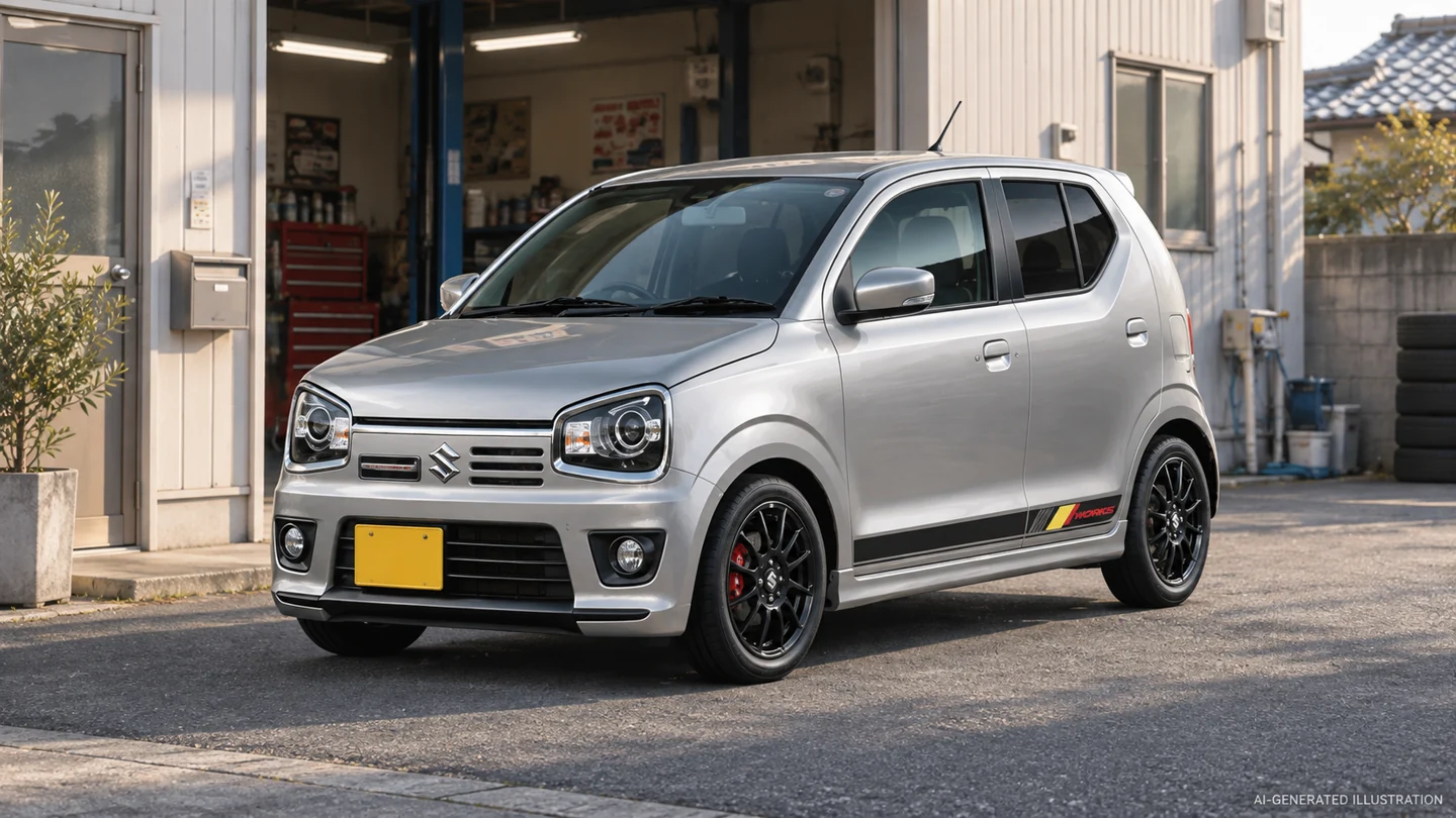 スズキ公式のHA36Sアルトワークス実車画像を参考に制作したAI生成イメージ