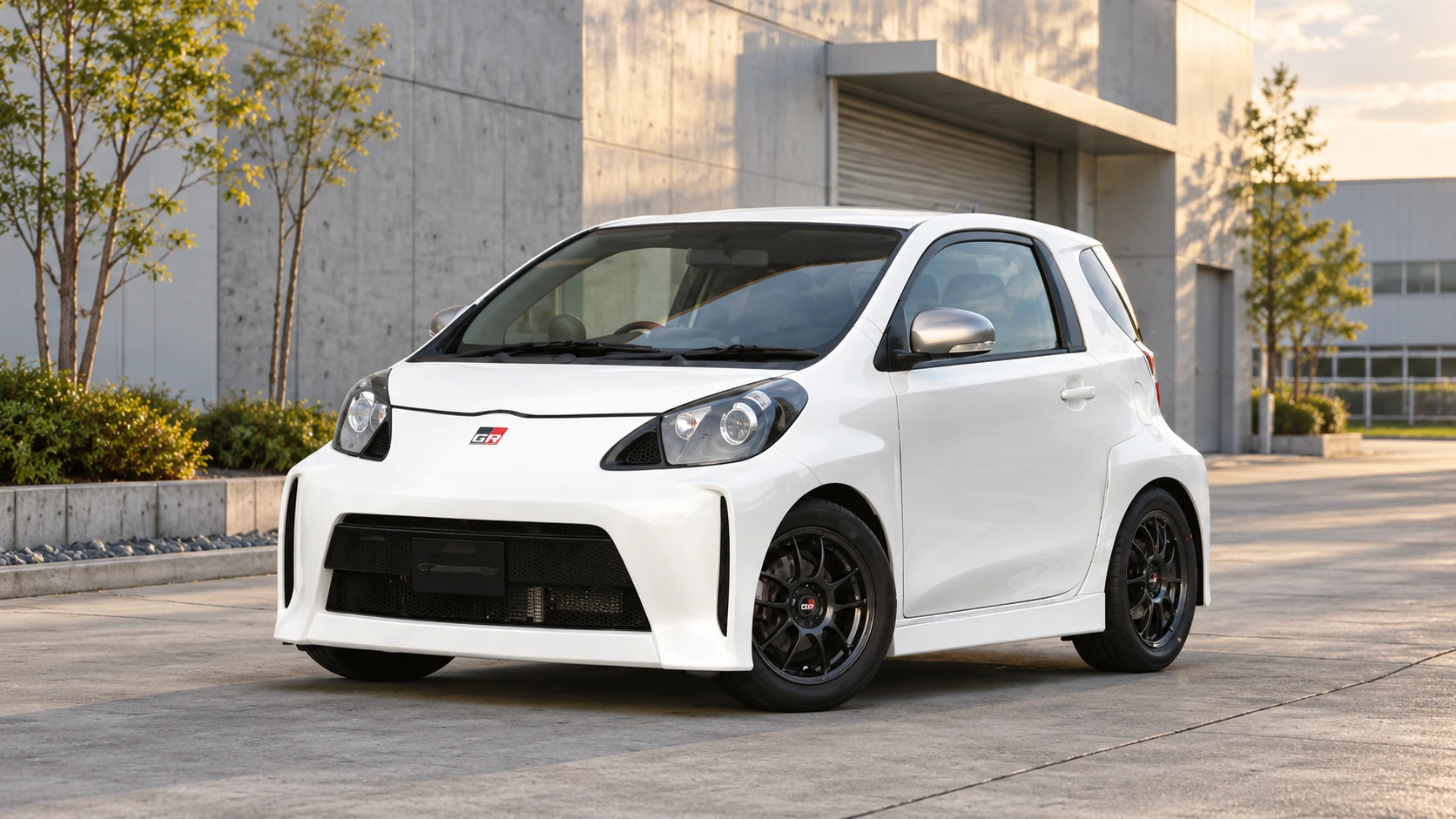 2012年iQ GRMN Superchargerの公式画像を参考にした白い3ドア車のAI生成イメージ