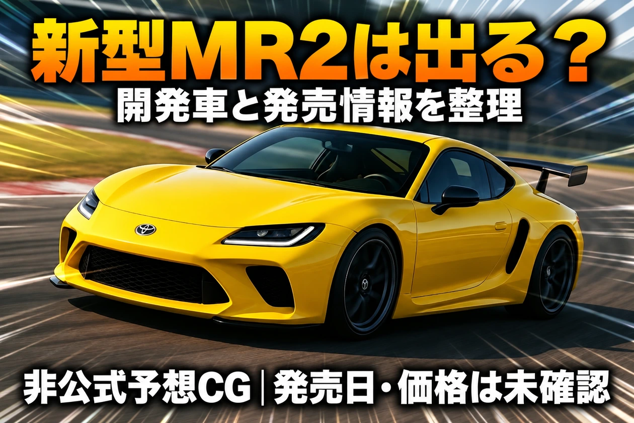 黄色い架空のスポーツカーを描いた非公式AI予想CG。新型MR2の発売日と価格は未確認で、実車や確定デザインではありません